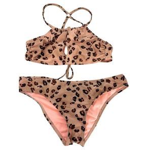 Womens Bikini Swim Suit 2-piece Animal Print Size Small Hipster Hot Water 1576